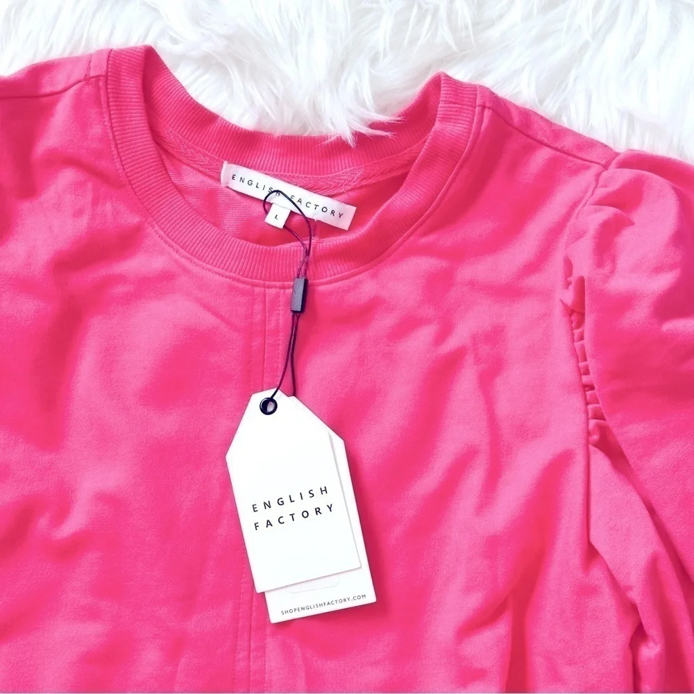 English Factory KNIT WOVEN MIXED DRESS Fuchsia Size Large - Picture 6 of 6